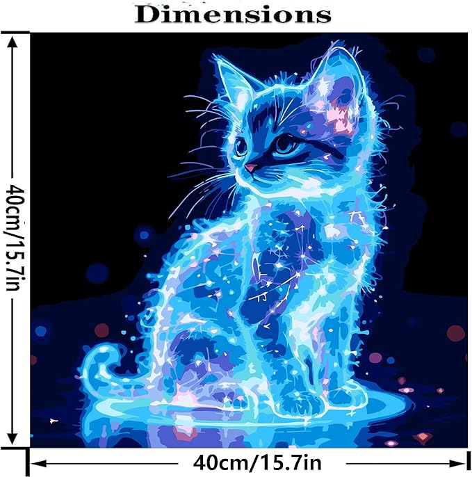 GXGLLPZBY Blue Cat Paint by Numbers Kit for Adults Beginner,DIY Blue Cat Paint by Numbers for Adults,Easy Canvas Paint by Number Without Frame Home Wall Decor 16 x 16 in