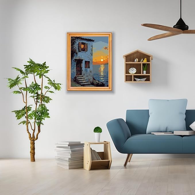 Mosaflare Paint by Numbers for Adults Beginner, Beach House Adult Paint by Number Kits on Canvas, DIY Scenery Acrylic Oil Easy Painting by Numbers for Home Wall Decor 12X16 inch (Without Frame)
