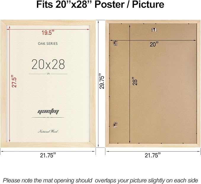 Yaetm 20x28 Picture Frame Set of 3, Natural Solid Oak Wood 20x28 Poster Frame, Wide Molding, Wall Mount (3 pack, Oak)