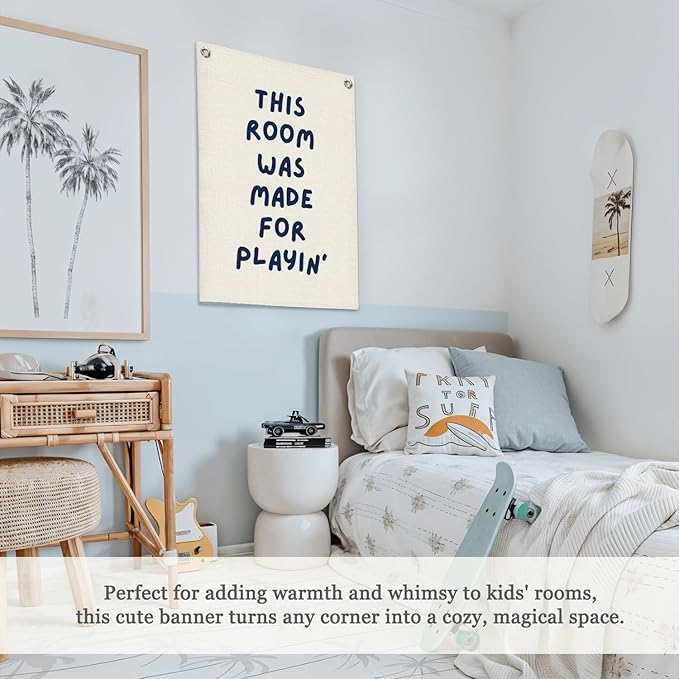 Playroom Wall Decor Linen Canvas Banner,This Room Was Made For Playin 18x25 Inch,Nursery Canvas Art,Kids Bedroom Hanging Flag for Toddler Play