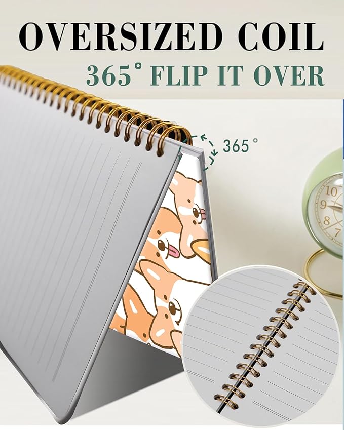 Spiral Journal Notebook,A5 Hardcover Lined Journals for Women 6 x 8.3 in,60 Sheets 120 Pages Thick Paper,Cute College Ruled Writing Notebook for Office Work School(Cartoon Corgi Dog)