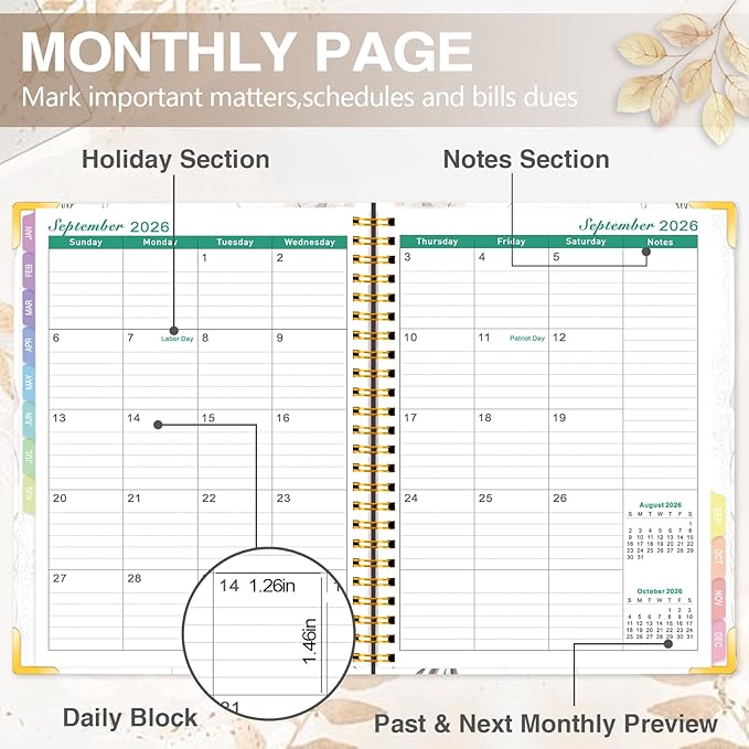 GuassLee 2026 Weekly Monthly Planner A5, 12-Month Hardcover Calendar Planner with Tabs, Stickers & Pocket, January 2026 to December 2026 Daily Planner Organizer for Work School Home