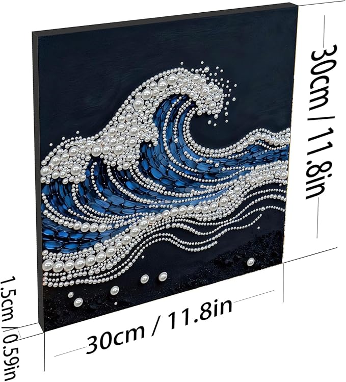 DIY Pearl Painting Kit with Wooden Frame, 3D Plastic Pearl Gemstone Ocean Art Craft for Adults Beginners, Diamond Art Kits for Adults, Home Wall Decor Ready Gift for Women(Waves)(30 * 30cm)