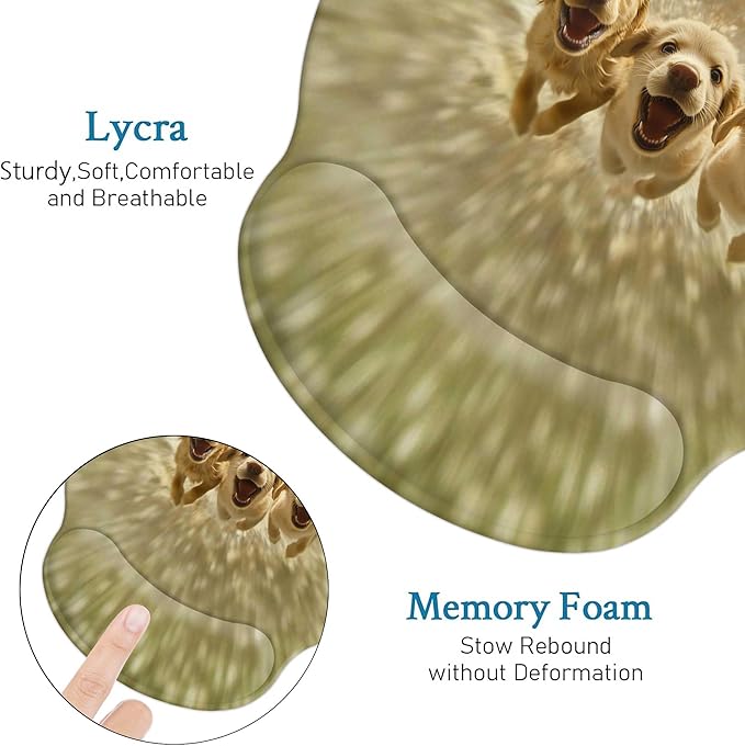Cute Dog Mouse Pads for Desk, Golden Retriever Ergonomic Mouse Pad with Wrist Rest, Gaming Mouse Pad with Wrist Support, Funny Mouse Pads for Desk, Computer Mousepad with Non-Slip Pain Relief PU Base