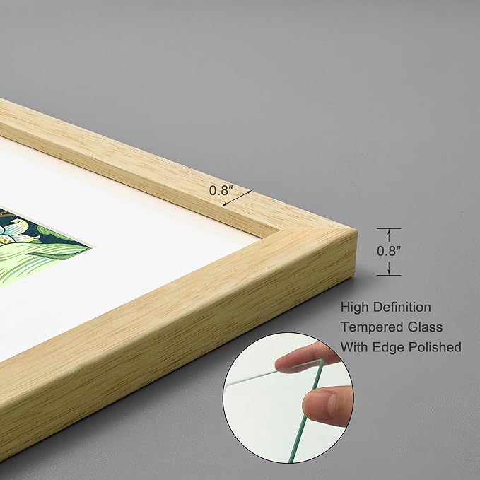 8x10 Picture Frame Made of Solid Wood Photo Frame with Real Glass for Pictures 5x7 with Mat or 8x10 Without Mat, Wall Mount or Tabletop Gallery Photo Frames,Natural,4 Pack