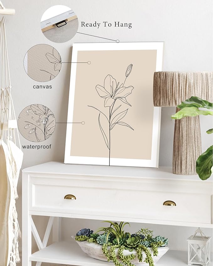 Drsoum Botanical Boho Framed Wall Art Wooded Minimalist Aesthetic Flower Prints Farmhouse Retro Plants Rustic Bathroom Kitchen Home Decor Ready to Hang 8x10inx4pcs (Framed)