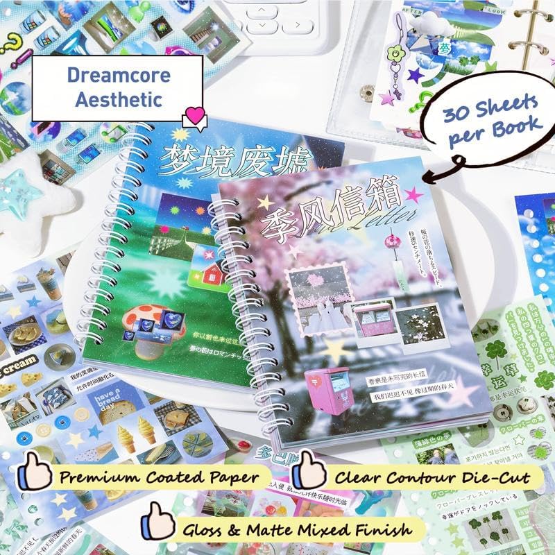 Japanese Sticker Book - 30 Sheet Sticker Book for Journaling & Scrapbooking | Glossy, Matte & Textured | No Halo Cut | Monsoon Postbox or Prayer Board Supplies-Vision Board Supplies - Image 2