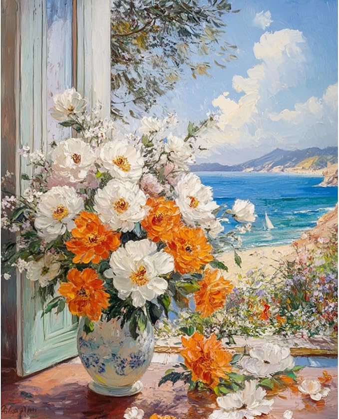 Banket Paint by Numbers Kit for Adults Beginner Flower DIY Painting Kits for Adults Bottle Flowers Easy Adult Paint by Number Kits on Canvas Color by Numbers for Gifts Home Wall Decor 16x20 Inch