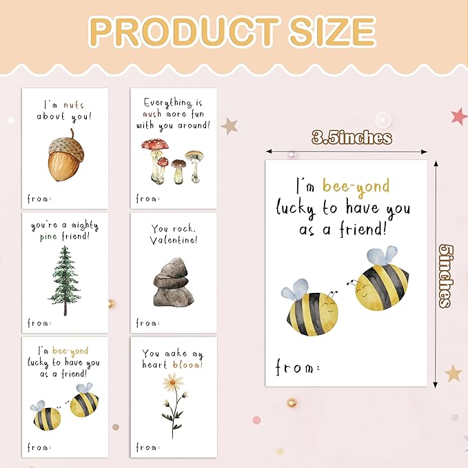 Nature Valentine's Day Cards, Nature Pun Cards, 8 Designs, 40 Pack Valentine's Classroom School Exchange Cards for Girls Boys Party Favors
