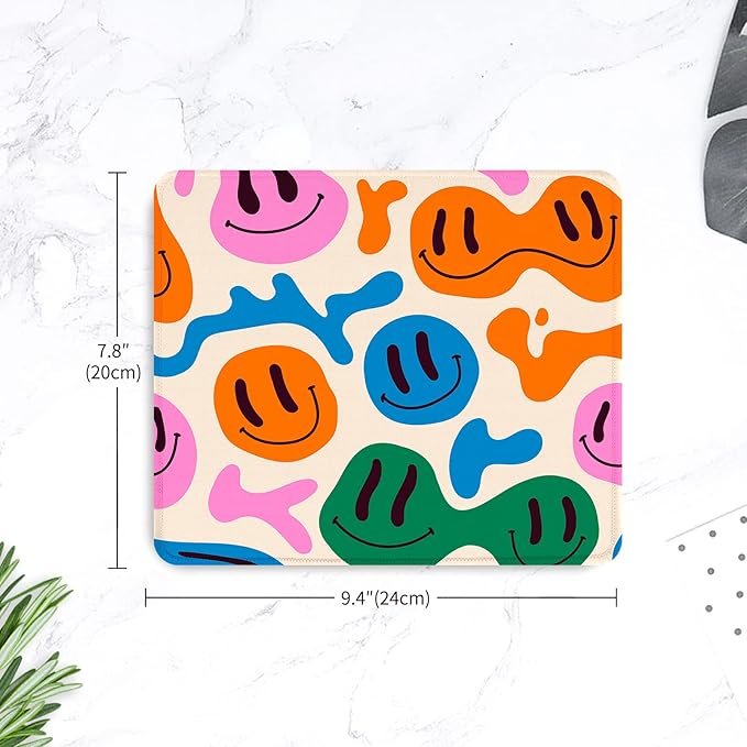 Seorsok Square Mouse Pad Cute Retro Smiley Hippie,Office Home Personalized Premium-Textured Mouse Mat Design,Waterproof Mousepad,Non-Slip Rubber Base Computer Mouse Pads for Wireless Mouse