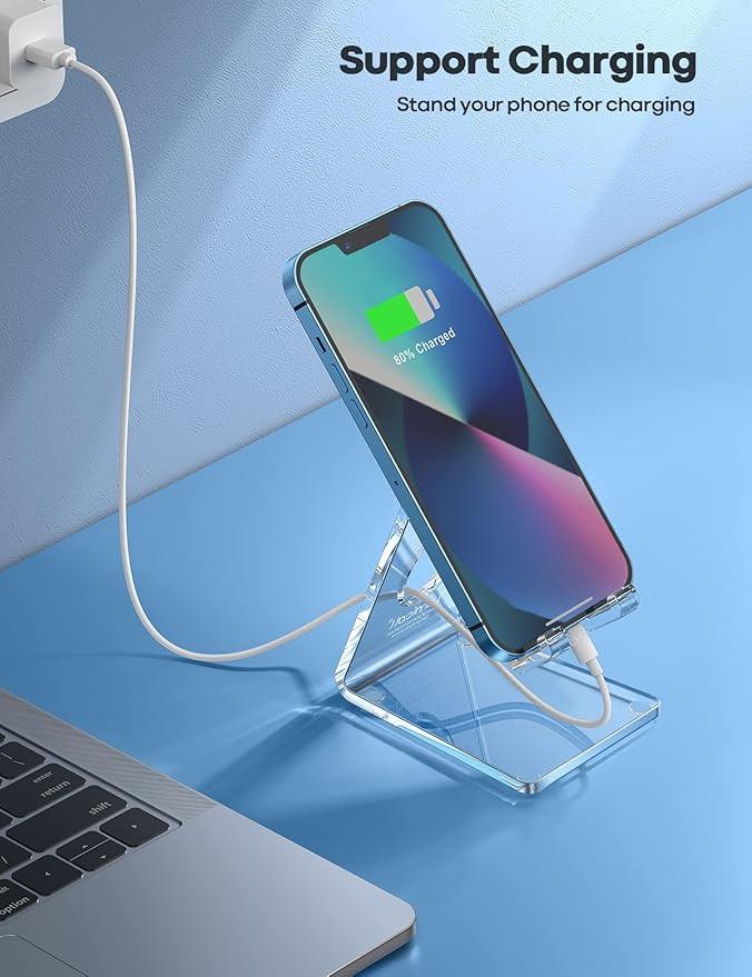 Lamicall Cell Phone Stand, Desk Accessories - Clear Office Cell Phone Holder, Acrylic Phone Stand, Desktop, Acrylic Office Desk Accessories, Office Decor, Suitable for iPhone, 4-8'' Phone