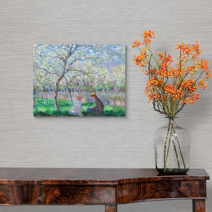 CANVAS ON DEMAND Springtime, 1886 Canvas Wall Art Print by Claude Monet, Classic, Impressionism, Home Decor, Reading, Spring Artwork,14" x11in