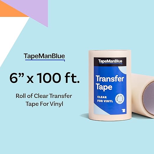 TapeManBlue Clear Transfer Tape for Vinyl - 6 inch Roll, Made in USA, Vinyl Transfer Tape with Medium to High Tack Adhesive for Crafts, Decals & Stickers (6 inch x 100 feet)
