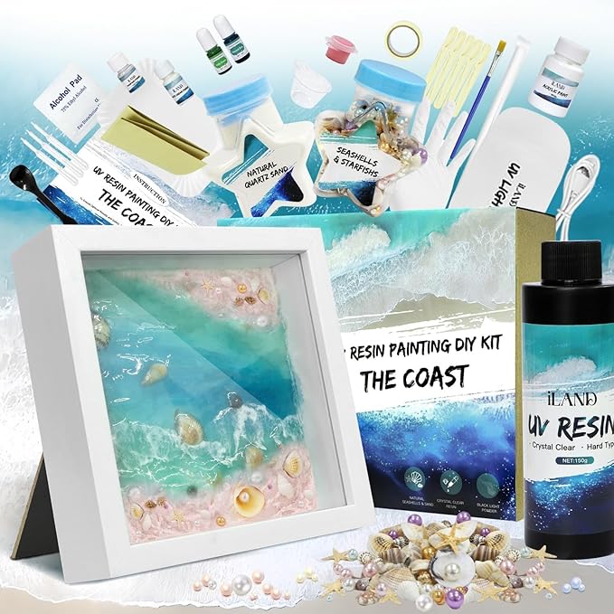 iLAND Crafts for Teens Adults Women Sea Resin Arts Kit for Beginners Beach Crafting Project DIY Costal Decor Making Set Craft Kit for Teens 14-16 Girls Crafty Gifts for Women Christmas Gift Romantic