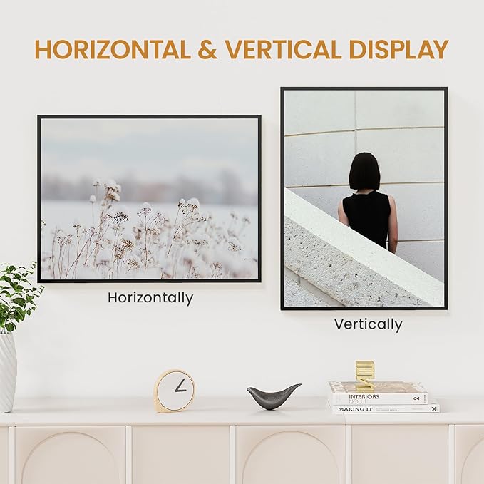 15x20 Aluminum Metal Picture Frame,Tempered Glass Black Photo Frame 15x20 for Family Photo,Posters,Art,Document to Wall Mount Horizontally or Vertically