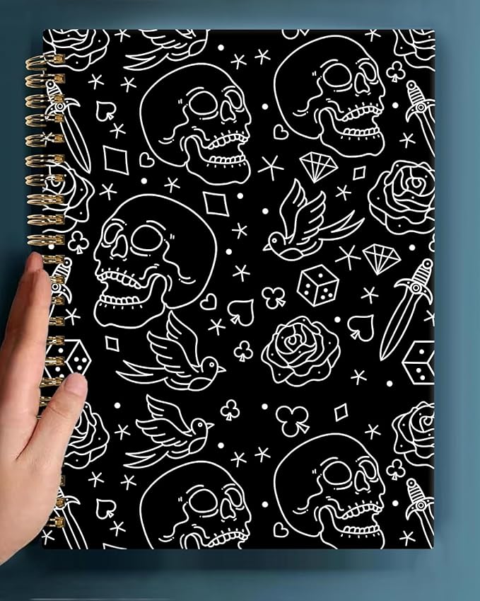 Spiral Journal Notebook,A5 Hardcover Lined Journals for Women 6 x 8.3 in,60 Sheets 120 Pages Thick Paper,Cute College Ruled Writing Notebook for Office Work School(Skull Head Rose)