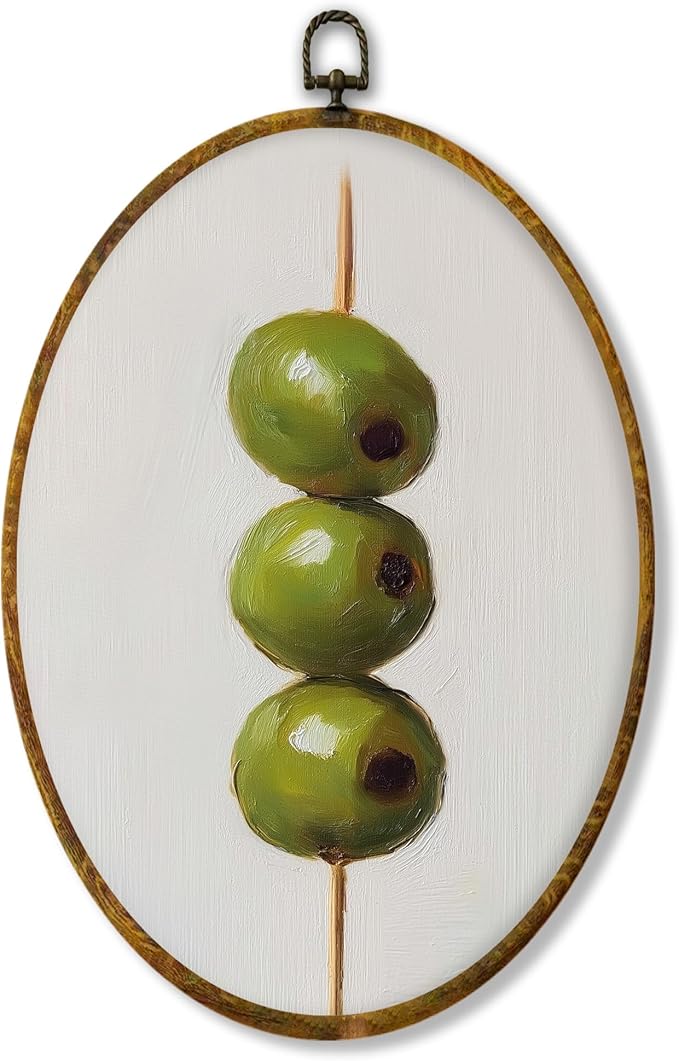 Hiuwevt Vintage Farmhouse Olive Kitchen Oval Wall Art Decor, Farmhouse Framed Canvas Prints, Rustic French Olives Oval Wall Hanging Decor for Kitchen Dining Room Home Decorations, 8.6x11.4 Inches