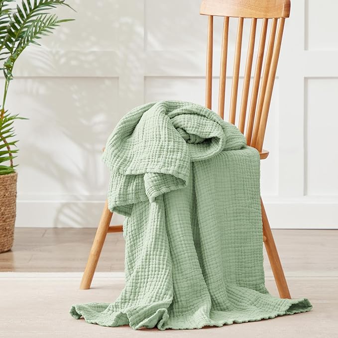 100% Cotton Muslin Blanket 40" x 40", Breathable and Lightweight Cotton Throw Blankets, Soft Cooling Summer Gauze Blanket for All Season, Sage Green