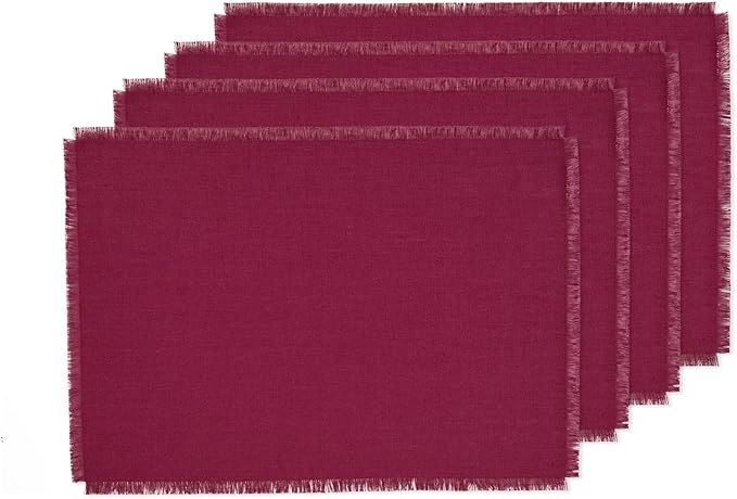 Solino Home Linen Beet Placemats Set of 4-100% Pure Linen Placemats 14 x 19 Inch for Valentines, Winter - Fringe