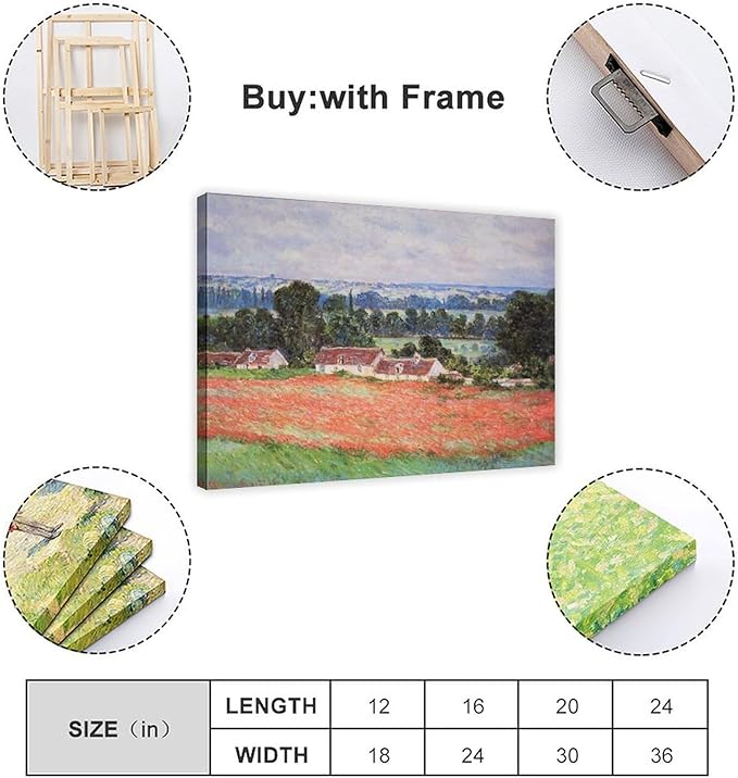 CFIOZYOS 40+ Monet Famous Print Posters Poppy Field at Giverny by Claude Monet Impressionism Art Wall Decoration Poster Family Bar Restaurant Garage Cafe Art Print Gift Frame 20×30inch(50×75cm)