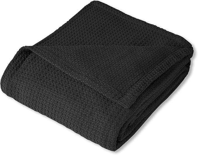 100% Fine Cotton Blanket Luxurious Weave Stylish Design Soft and Comfortable All Season Warmth, King, Black (Pack of 1)