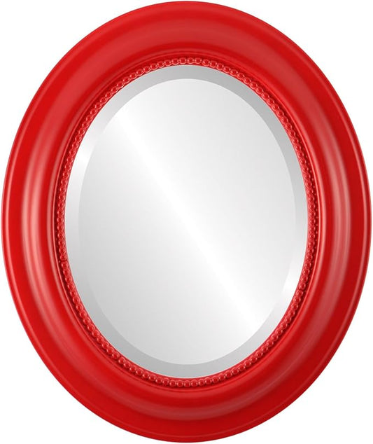 OVALCREST Oval Beveled Wall Mirror for Home Decor - Heritage Style - Holiday Red - 17x21 Outside Dimensions
