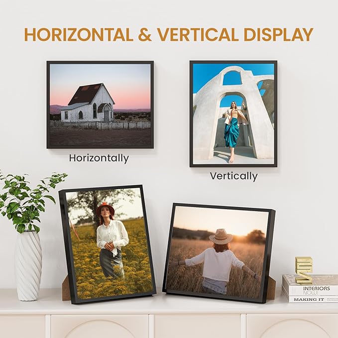 9x11 Aluminum Metal Picture Frame,Tempered Glass Black Photo Frame 9x11 for Family Photo,Posters,Art,Document to Wall Mount Horizontally or Vertically