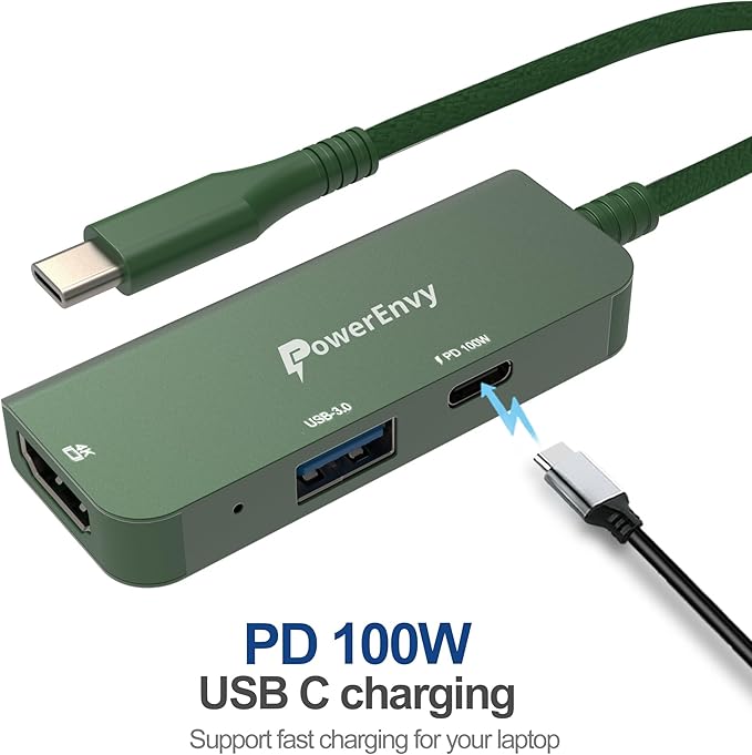 USB HUB,3-in-1 USB C Charging PD 100W,4K HDMI Adapter, USB A 3.0 Port 5Gbps Aluminum Portable Type C Adapter for MacBook Pro, MacBook Air, iPad Pro, XPS and More