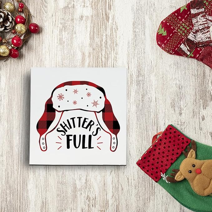 Christmas Decoration Funny Christmas Hanging Sign, Funny Bathroom Wood Box Sign Home Decor, Winter Xmas Home Decorative Plaque for Living Room Bedroom Office 5 x 5 Inches