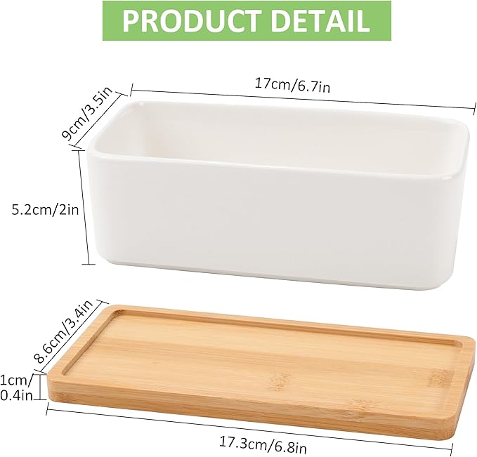 2 PCS Succulent Pot Cactus Containers White Ceramic Planter with Drainage Hole and Removable Tray Small Plant Pots for Home Office Decor Bonsai Container for Indoor Outdoor Plants (Rectangle)