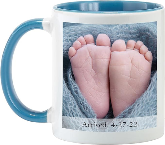 Let's Make Memories Personalized Photo Mug - Custom Coffee Mug - Your Photo & Text - For Any Occasion - Birthday - For Him - For Her - For Friend - Couples -11oz- Light Blue Handle