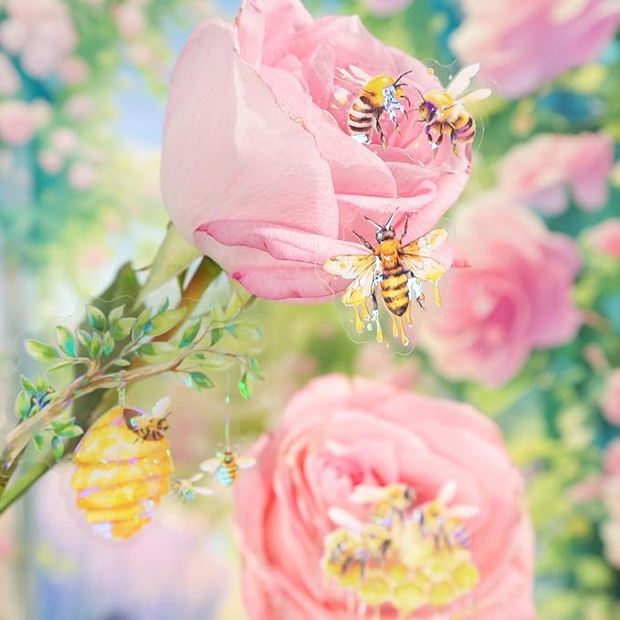 Scrapbook Bee Stickers for Journaling Supplies,60pcs Honeybee Garden Stickers in PET,Nature Sticker for Junk Journal Supplies,Scrapbooking,Planner,Photo Frame,DIY Craft,Calendar(Honey Garden)