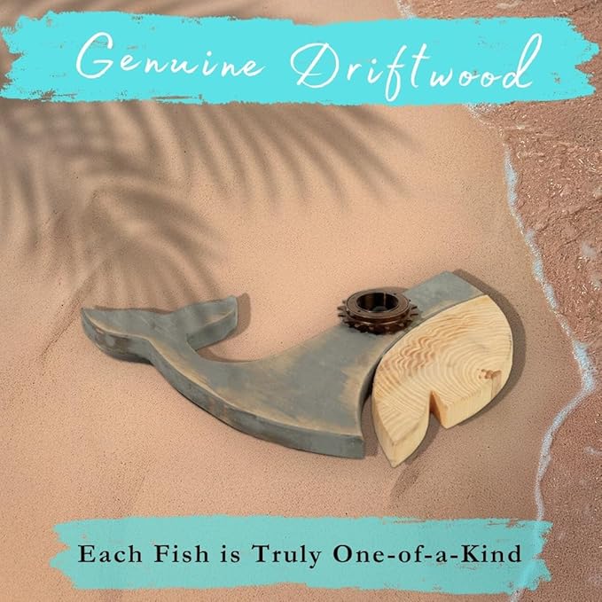 Mint Bucket Brands Driftwood Fish Nautical Wall Decor - 13" x 13" Handmade Wooden Rustic Coastal Wall Art for Living Room, Bedroom, Office, Bathroom - Ocean Beach Decoration (Knox)