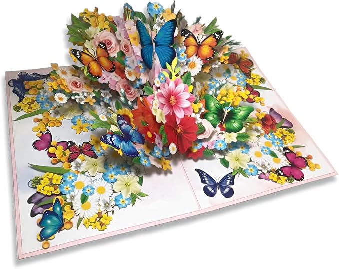 3D Pop-Up Butterfly & Flower Bouquet Greeting Card – Handmade Nature Card for Birthday, Mother’s Day, Anniversary & Special Occasions F49