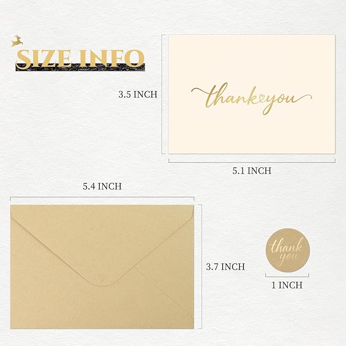 40 Pack Gilding Thank You Cards with Envelopes & Matching Stickers, Thank You Notes for Wedding, Business, Baby Shower, Small Business, Graduation