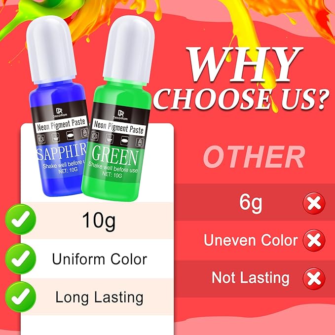 Neon Pigment Paste, 12 Colors Pigment Paste for Epoxy Resin, Opaque Resin Pigment, Vibrant Color Easily Mix for Making Jewelry, Bath Bombs, Soap, Candles, Halloween Themes, Nail Art, Slime/Coasters