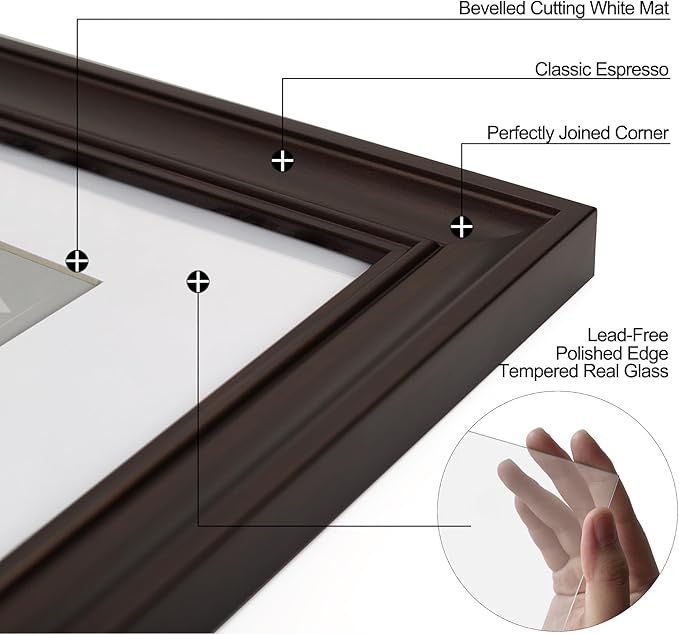 Yaetm 4x6 Picture Frame Set of 4, 1.4” Wide Molding & Dark Brown Photo Frames with HD Tempered Glass, Display on Tabletop & Wall Mounting, Brown