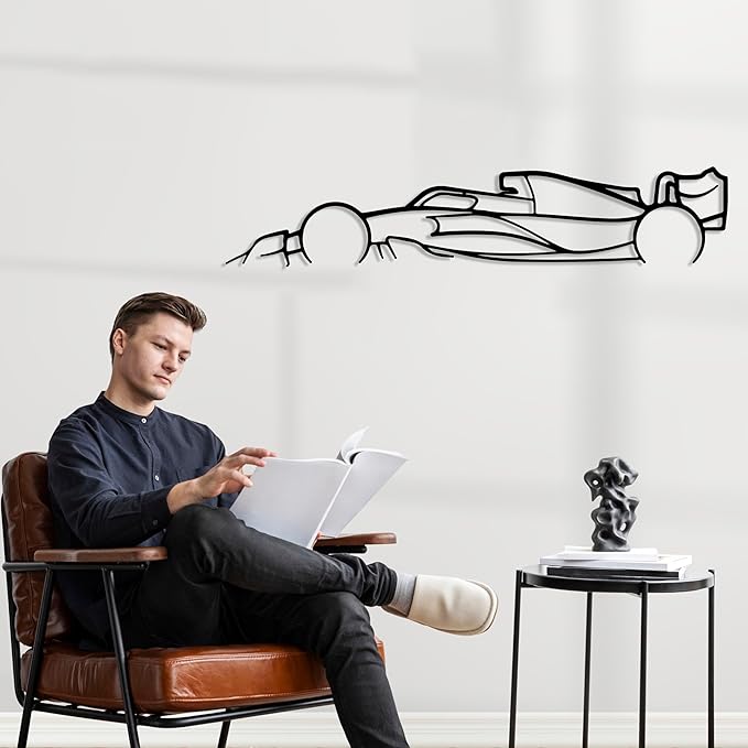 Formula Car metal Wall Art, Sports Car metal Silhouette, Formula Car Lovers Metal Wall Decor, Racing Gifts For Men, Minimalist Sculpture for Garage, Man Cave, Gift for Father's, (Black-15" x4.1" inch)