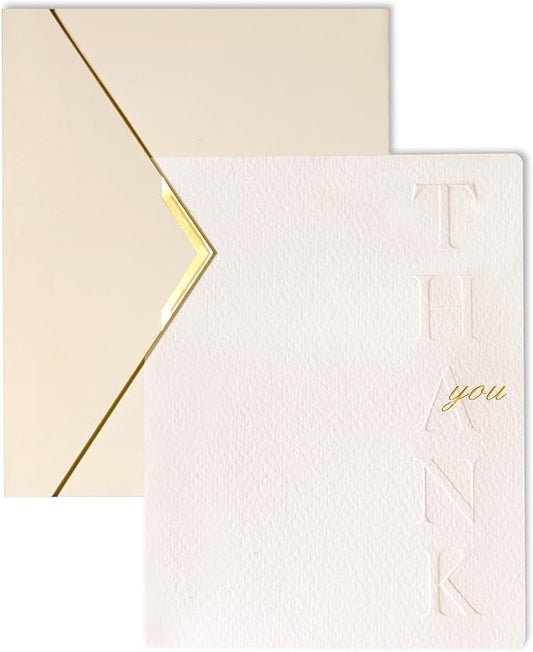 16 Pack Thank You Cards with Envelopes, 4.25×5.5 Inch Textured Thank You Notes, Raised Embossed Letter Thank You Cards with Gold Foil Seal Envelopes, Blank Inside for Wedding Baby Shower Business
