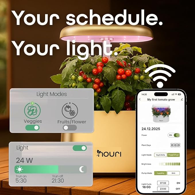 Nouri 5 pod APP Smart Garden for Home Cooks | w/Heirloom Tomato | Hydroponics Growing System | LED Grow Lights | Indoor Herb Garden Kit | Herb Growing Kit Indoors for Plant Lovers, Gardeners, Kitchen