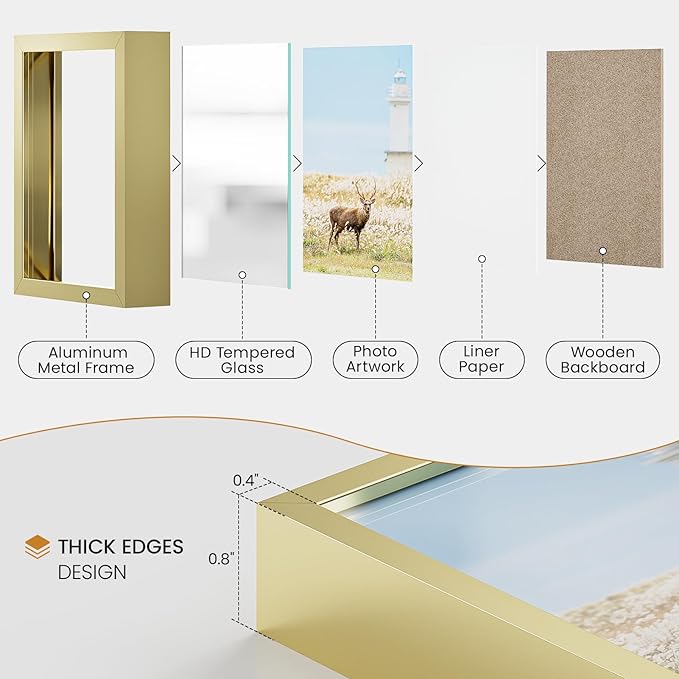 12x15 Aluminum Metal Picture Frame,Tempered Glass Gold Photo Frame 12x15 for Family Photo,Posters,Art,Document to Wall Mount Horizontally or Vertically