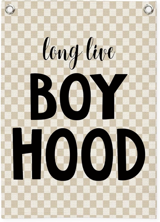 Boys Room Decor,Boys Room Wall Decor Hanging Flag Decor for Toddler Nursery,Playroom,Bedroom,Long Live Boyhood Canvas Banner 18x25 Inch