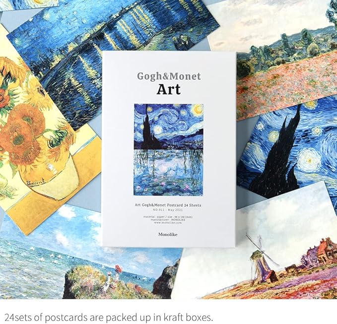 Monolike Art Gogh & Monet Single cards - mix 24 pack, Famous painting and Famous 24 Monet + Gogh Single cards