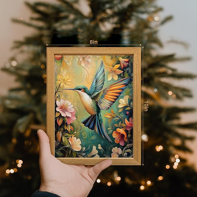 LLEEMPI William Morris Wall Art, Vintage Bird Floral Wall Decor, Hummingbird Flower Canvas Painting, Colorful Nature Botanical Aesthetic Picture for Living Room Bedroom Kid Room Wood Framed 8x10 inch