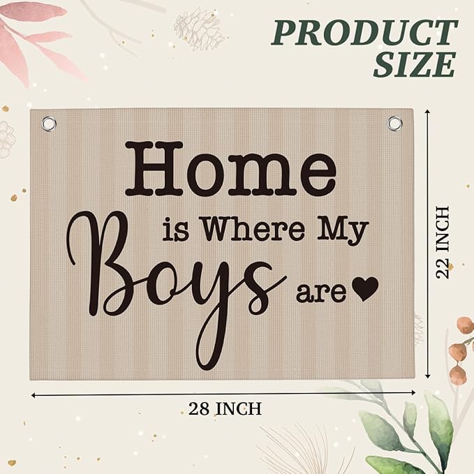 Home is Where My Boys are Banner Hanging Flag New Mom Gifts Home Family Living Room Bedroom Decor 22x28 Inch
