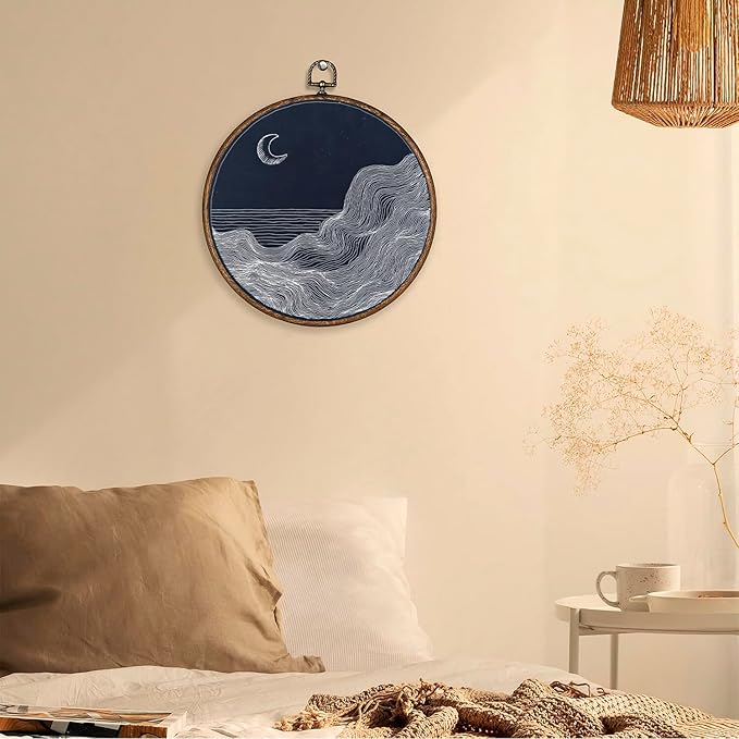 365CUSGIFTS Boho Abstract Moon Wall Art Canvas Frame Hanging Prints, Flower Landscape Round Wall Art Decor for Bathroom Home Gallery Decorations 10"x10"