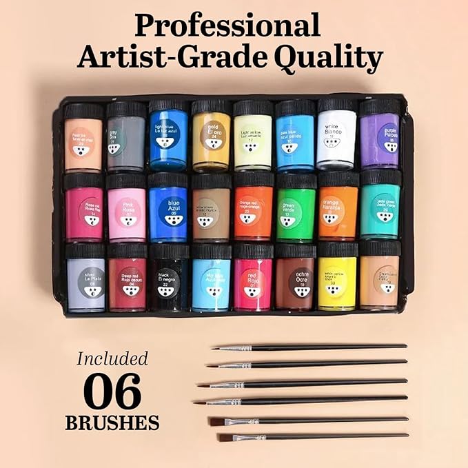 Acrylic Paint Set for Kids & Adults - Non Toxic Rich Pigments Artist Quality Great Color Jars Set for Professional Painting on Canvas, Wood, Fabric and More (24 Colors (0.8 Ounce Each)) MD-A11