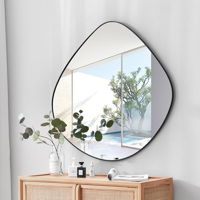 Irregular Wall Mirror Matel Matte Black Framed Wall Mirror for Living Room Bedroom Bathroom Entryway Wall Decor 32.0" L x 31.5" W ELE-002B