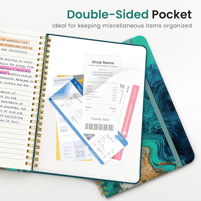Lined Spiral Journal for Women, A5 Hardcover Cute Notebook for Work & Note Taking, Aesthetic Pretty Journal for Writing, 140 Pages, 6"x8", Emerald Shores