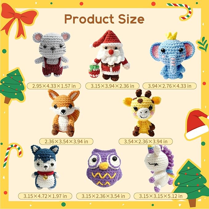 Ploomi 8Pcs Crochet Kit for Beginners - 2026 ChristmasKnitting Kit for Adults and Kids Beginners -Woobles Crochet Kit and Crochet Animals Kits with Easy Peasy Yarn and Step-by-Step Video Tutorials